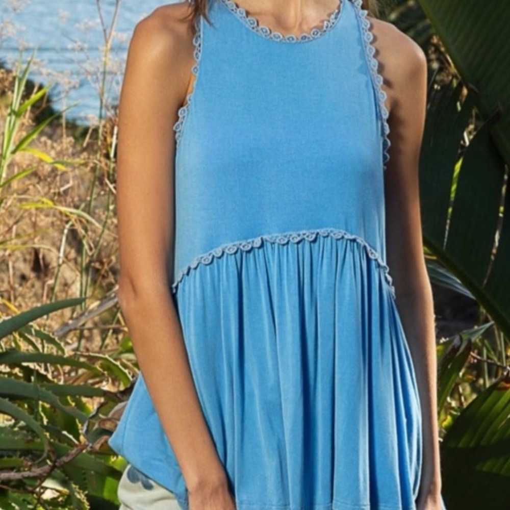 770. CLEARANCE! POL Tank Top Oversize Blue Sleeveless Baby Doll Pullover - Picture 2 of 3